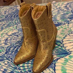 Gold Sequin Ankle Boots 6.5 NWOT